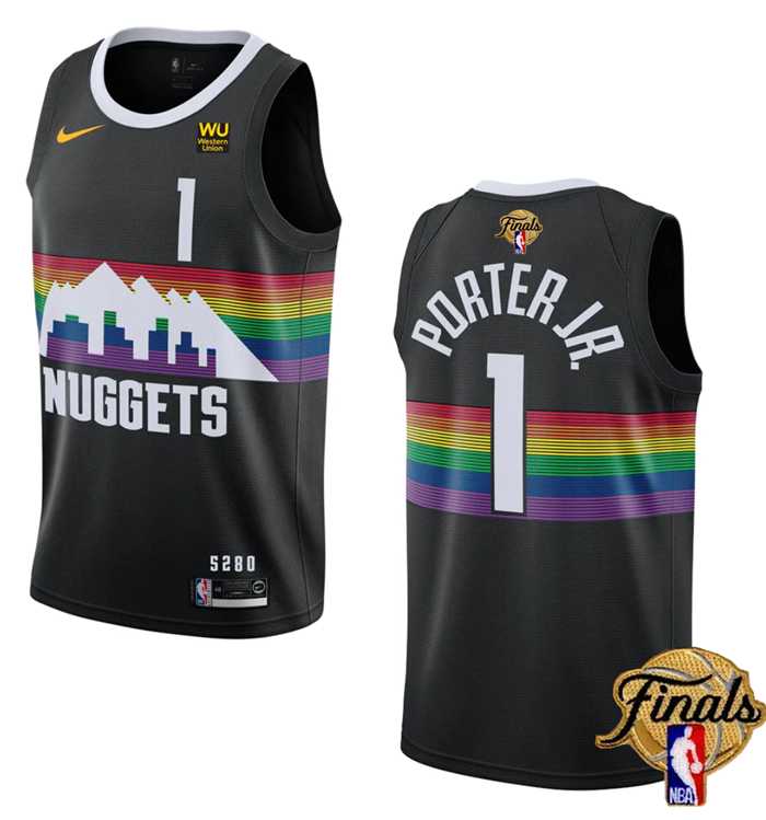 Mens Denver Nuggets #1 Michael Porter Jr. Black 2023 Finals City Edition Stitched Basketball Jersey Dzhi